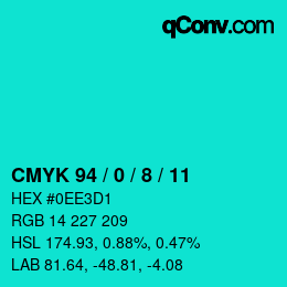 カラーコード: CMYK 94 / 0 / 8 / 11 | qconv.com