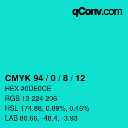 カラーコード: CMYK 94 / 0 / 8 / 12 | qconv.com