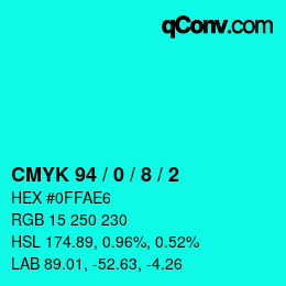 カラーコード: CMYK 94 / 0 / 8 / 2 | qconv.com