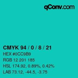 カラーコード: CMYK 94 / 0 / 8 / 21 | qconv.com