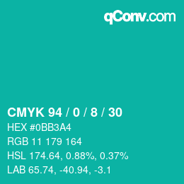 颜色代码: CMYK 94 / 0 / 8 / 30 | qconv.com