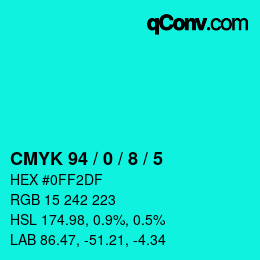 カラーコード: CMYK 94 / 0 / 8 / 5 | qconv.com
