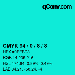 カラーコード: CMYK 94 / 0 / 8 / 8 | qconv.com