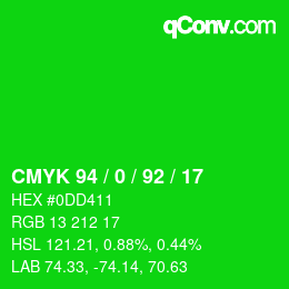 カラーコード: CMYK 94 / 0 / 92 / 17 | qconv.com