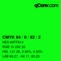 カラーコード: CMYK 94 / 0 / 92 / 2 | qconv.com