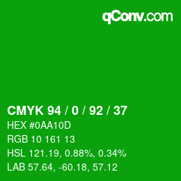颜色代码: CMYK 94 / 0 / 92 / 37 | qconv.com