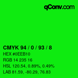 カラーコード: CMYK 94 / 0 / 93 / 8 | qconv.com