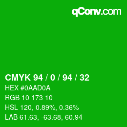 Color code: CMYK 94 / 0 / 94 / 32 | qconv.com