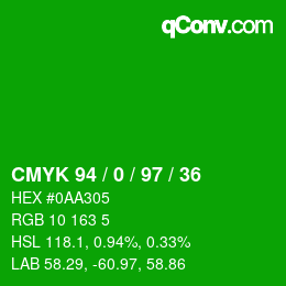 Farbcode: CMYK 94 / 0 / 97 / 36 | qconv.com