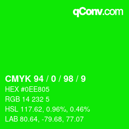 カラーコード: CMYK 94 / 0 / 98 / 9 | qconv.com