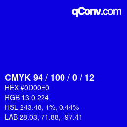 颜色代码: CMYK 94 / 100 / 0 / 12 | qconv.com