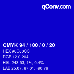 颜色代码: CMYK 94 / 100 / 0 / 20 | qconv.com