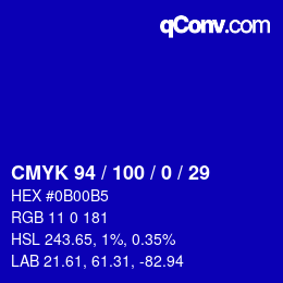 颜色代码: CMYK 94 / 100 / 0 / 29 | qconv.com