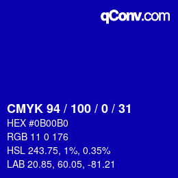 カラーコード: CMYK 94 / 100 / 0 / 31 | qconv.com