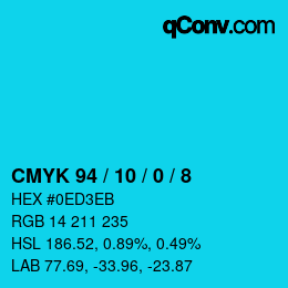 カラーコード: CMYK 94 / 10 / 0 / 8 | qconv.com
