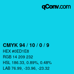 カラーコード: CMYK 94 / 10 / 0 / 9 | qconv.com
