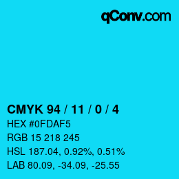 カラーコード: CMYK 94 / 11 / 0 / 4 | qconv.com