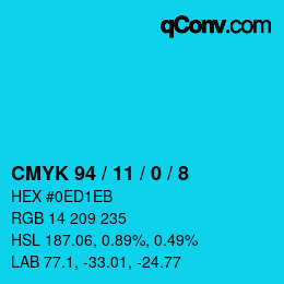 颜色代码: CMYK 94 / 11 / 0 / 8 | qconv.com