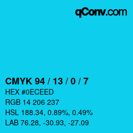 Color code: CMYK 94 / 13 / 0 / 7 | qconv.com