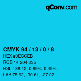 カラーコード: CMYK 94 / 13 / 0 / 8 | qconv.com