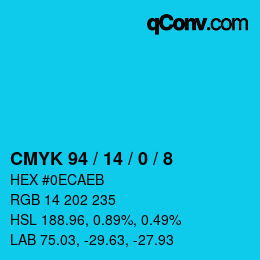 颜色代码: CMYK 94 / 14 / 0 / 8 | qconv.com