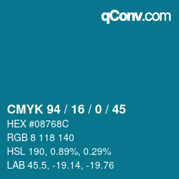 颜色代码: CMYK 94 / 16 / 0 / 45 | qconv.com