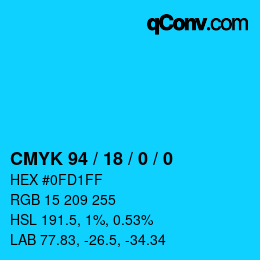 カラーコード: CMYK 94 / 18 / 0 / 0 | qconv.com