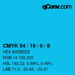 Farbcode: CMYK 94 / 19 / 0 / 8 | qconv.com