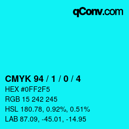 カラーコード: CMYK 94 / 1 / 0 / 4 | qconv.com