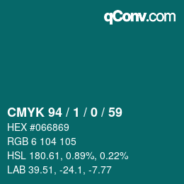 カラーコード: CMYK 94 / 1 / 0 / 59 | qconv.com