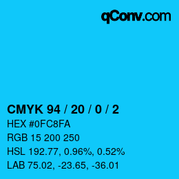 カラーコード: CMYK 94 / 20 / 0 / 2 | qconv.com