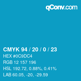 Farbcode: CMYK 94 / 20 / 0 / 23 | qconv.com