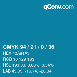 Color code: CMYK 94 / 21 / 0 / 36 | qconv.com