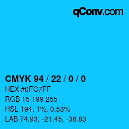 カラーコード: CMYK 94 / 22 / 0 / 0 | qconv.com