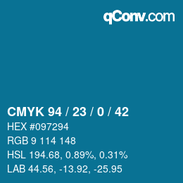カラーコード: CMYK 94 / 23 / 0 / 42 | qconv.com