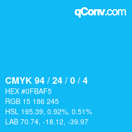 カラーコード: CMYK 94 / 24 / 0 / 4 | qconv.com