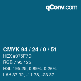 カラーコード: CMYK 94 / 24 / 0 / 51 | qconv.com