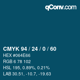 颜色代码: CMYK 94 / 24 / 0 / 60 | qconv.com