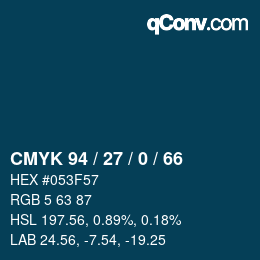 カラーコード: CMYK 94 / 27 / 0 / 66 | qconv.com
