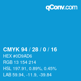 カラーコード: CMYK 94 / 28 / 0 / 16 | qconv.com