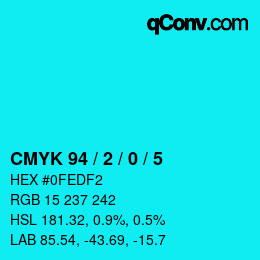 カラーコード: CMYK 94 / 2 / 0 / 5 | qconv.com