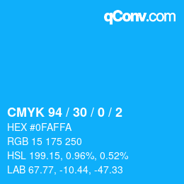 颜色代码: CMYK 94 / 30 / 0 / 2 | qconv.com