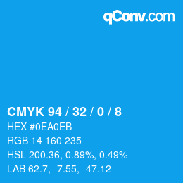 颜色代码: CMYK 94 / 32 / 0 / 8 | qconv.com