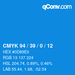 颜色代码: CMYK 94 / 39 / 0 / 12 | qconv.com