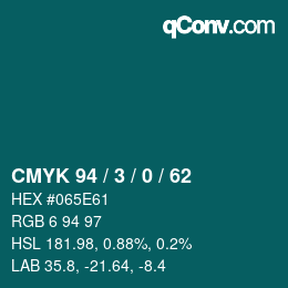 颜色代码: CMYK 94 / 3 / 0 / 62 | qconv.com