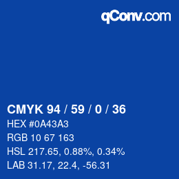 カラーコード: CMYK 94 / 59 / 0 / 36 | qconv.com