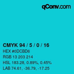 Color code: CMYK 94 / 5 / 0 / 16 | qconv.com