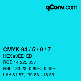 カラーコード: CMYK 94 / 5 / 0 / 7 | qconv.com