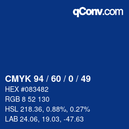 カラーコード: CMYK 94 / 60 / 0 / 49 | qconv.com
