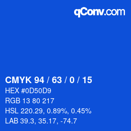 Farbcode: CMYK 94 / 63 / 0 / 15 | qconv.com